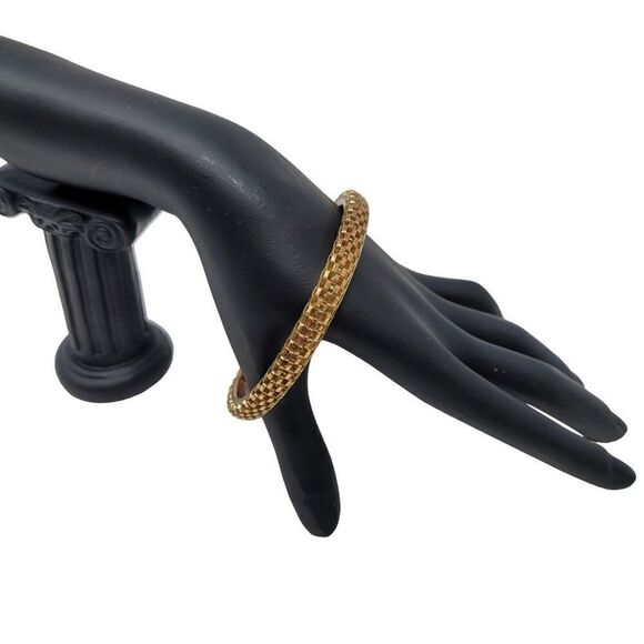 Bangle Bracelet Bronze Gold Weaved Scale Snake Texture Metal Layering Glam Gift - Picture 5 of 6